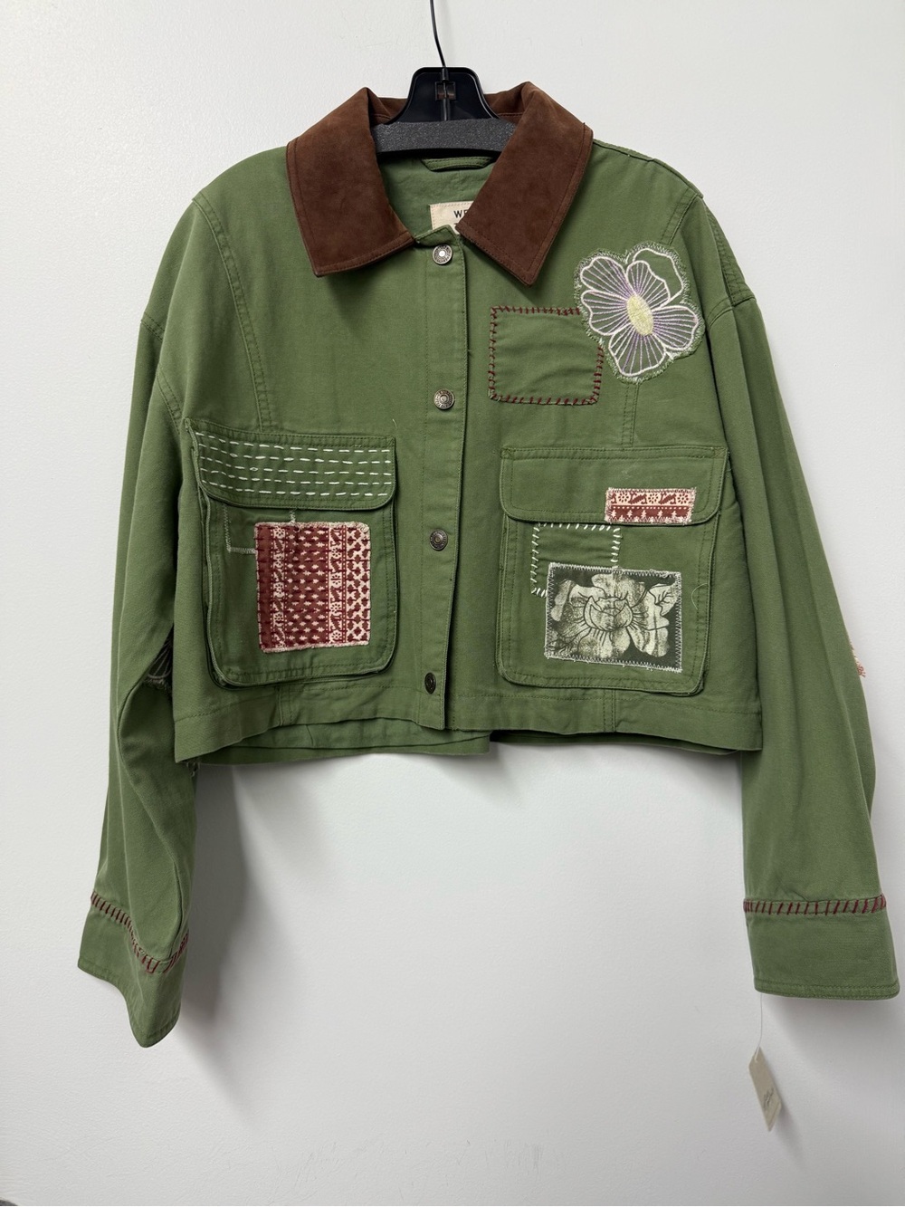 Free People x We The Free Martha Workwear Appliques Jacket in Callisto Green - Picture 2 of 5